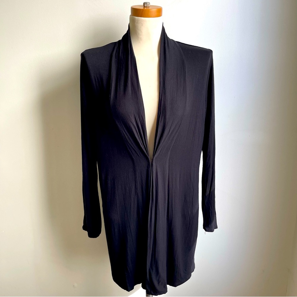 J.Jill Black Viscose Cardigan 3/4 Length Long Sleeve Draped High Neck Small